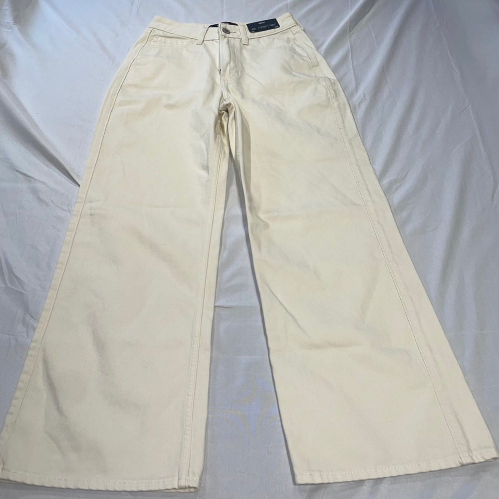 Hollister Ultra High-Rise Baggy Jeans‎ Off-White Cream 00S W24S Cotton Denim